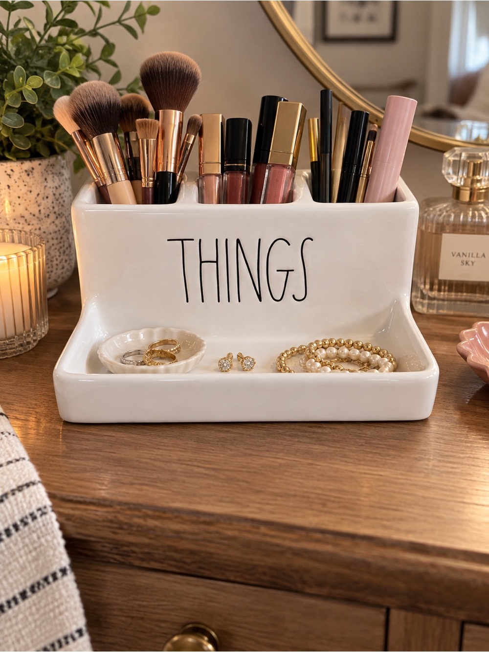 White Rae Dunn Ceramic 'Things' Makeup & Jewelry Organizer